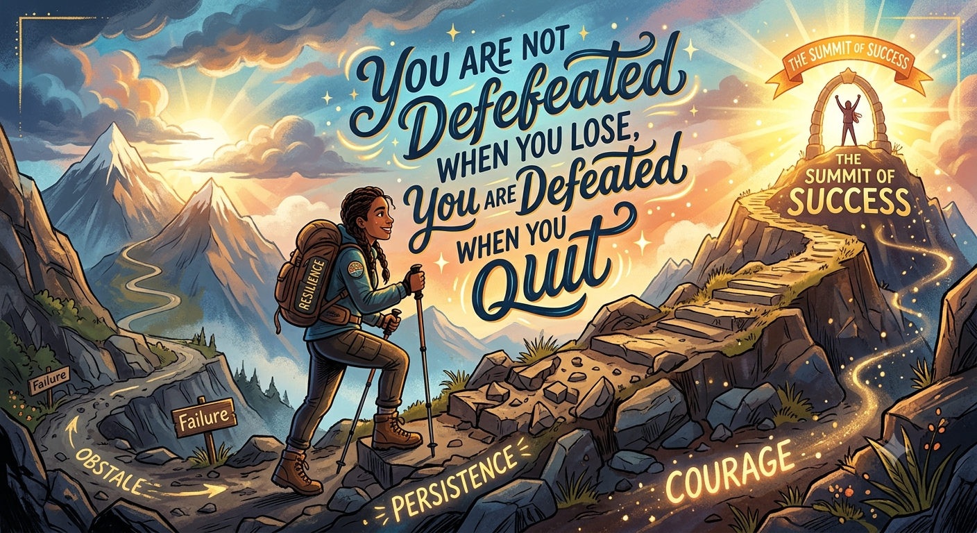 The actual defeat happens when you stop trying in fear of failure.